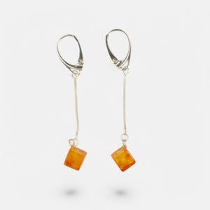 Amber Earrings, Baltic Amber, Silver 925 Earrings, Long silver earrings, gemstone jewelry, minimalist earrings, fashion earrings, gift idea