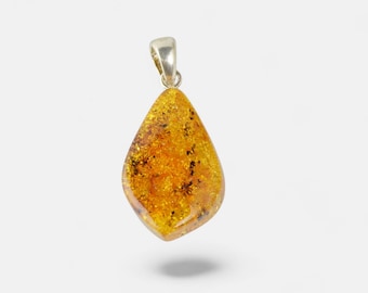 Amber pendant, Gemstone pendant with silver, Natural Baltic amber, Natural gemstone pendant, Green amber, Green gemstone pendant