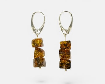 Amber Earrings, Baltic Amber, Silver 925 Earrings, Green amber earrings, Green gemstone earrings, Green earrings, Gift idea for Mom