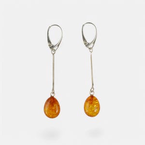 Amber Earrings, Baltic Amber, Silver 925 Earrings, Drop earrings, Teardrop earrings, Long silver earrings, Silver earrings, Gift idea