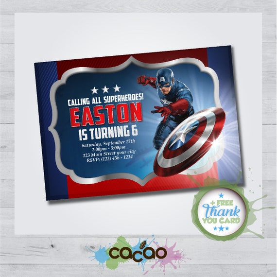 captain america invitation captain america invite captain etsy captain america invitations