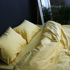 Natural Cotton Duvet Cover in Light Yellow. Twin, Full, Queen, King, Single, KingSingle, Double, Custom Size