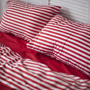 100% Cotton Pillowcase in White and Red. Handmade Pillow Case Organic Pillow Case Slip Cover Natural Custom Pillow Sham European US Sizes