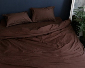 Natural Cotton Duvet Cover in Dark Brown. Twin, Full, Queen, King, Single, KingSingle, Double, Custom Size