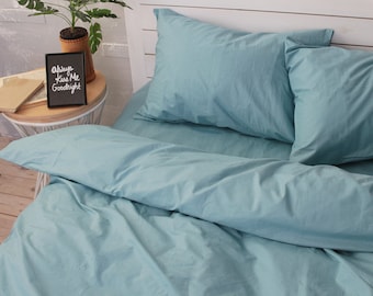 Natural Cotton Duvet Cover in Turquoise. Twin, Full, Queen, King, Single, KingSingle, Double, Custom Size