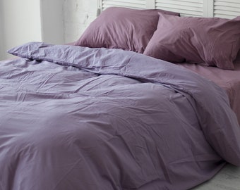 Natural Cotton Duvet Cover in Violet. Twin, Full, Queen, King, Single, KingSingle, Double, Custom Size