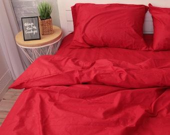 Copripiumino in cotone naturale rosso. Singolo, Matrimoniale, Queen, King, Singolo, King-Singolo, Matrimoniale, Misura personalizzata
