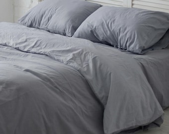 5-Piece Organic Cotton Bedding Set, Gray, All Sizes (Duvet Cover, Sheets, Pillowcases)