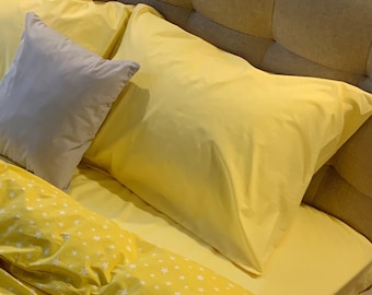 100% Baumwolle Kissenbezug in Gelb. Handgemachte Kissenhülle Bio Kissenhülle Hülle Schlupfbezug Natur Kissen Sham Europäische US Größen