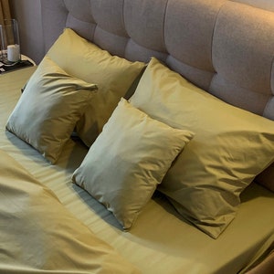 100% Cotton Pillowcase in Olive. Handmade Pillow Case Organic Pillow Case Slip Cover Natural Custom Pillow Sham European US Sizes
