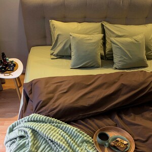 Cotton Duvet Cover Set in Cinnamon and Olive. Duvet cover + 2 pillowcases. Twin Full Queen King Single KingSingle Double Custom Bed Linen.
