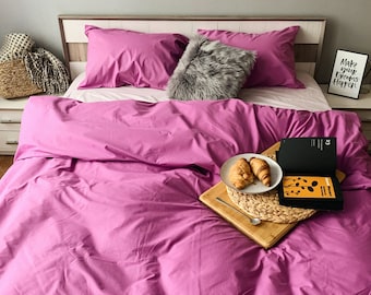 Natural Cotton Duvet Cover in Lilac. Twin, Full, Queen, King, Single, KingSingle, Double, Custom Size