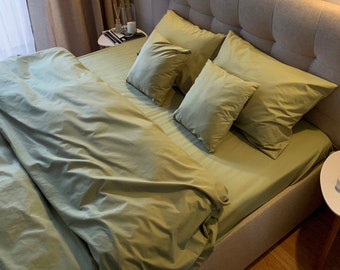 Natural Cotton Duvet Cover in Olive. Twin, Full, Queen, King, Single, KingSingle, Double, Custom Size
