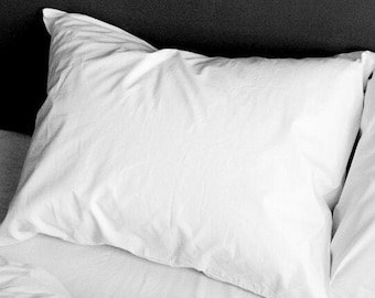 100% Cotton Pillowcase in White. Handmade Pillow Case Organic Pillow Case Slip Cover Natural Custom Pillow Sham European US Sizes
