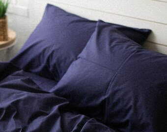 100% Cotton Pillowcase in Dark Blue. Handmade Pillow Case Organic Pillow Case Slip Cover Natural Custom Pillow Sham European US Sizes