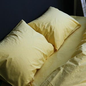 100% Cotton Pillowcase in Light Yellow. Handmade Pillow Case Organic Pillow Case Slip Cover Natural Custom Pillow Sham European US Sizes