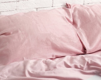 100% Cotton Sateen Pillowcase in Dusty Pink. Handmade Pillow Case Organic Pillow Case Slip Cover Natural Custom Pillow Sham European US