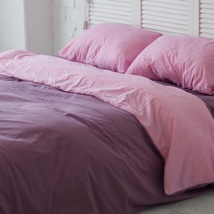 Natural Cotton Double-sided Duvet Cover in Purple and Pink. Twin, Full, Queen, King, Single, KingSingle, Double, Custom Size