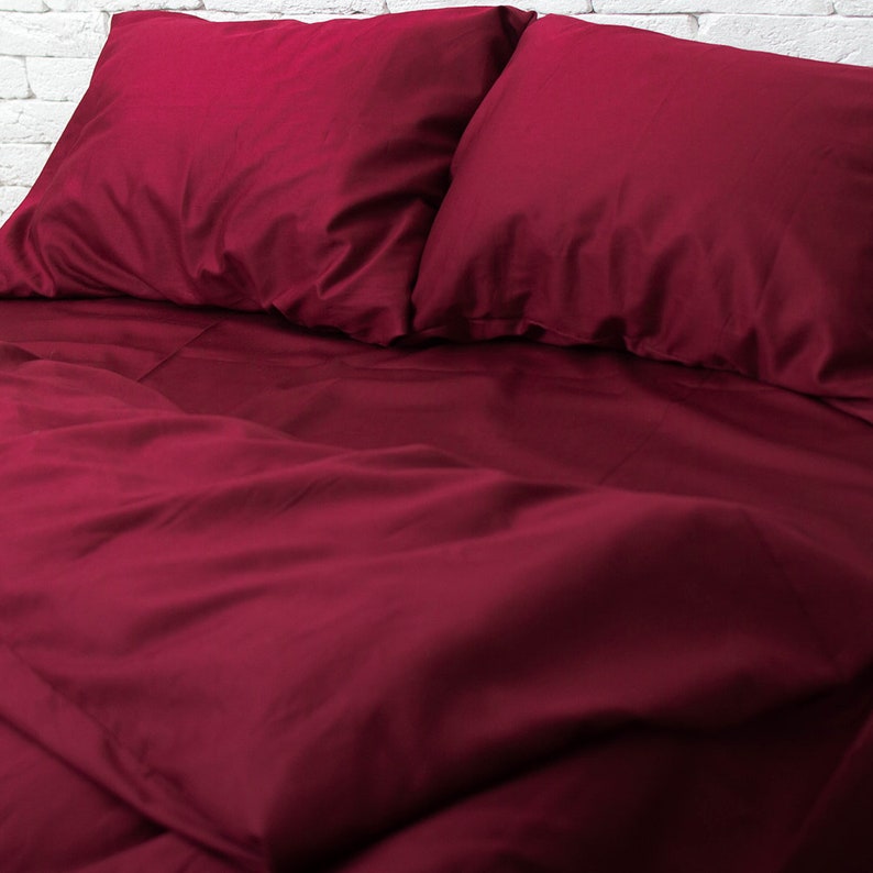 Cotton Satin Duvet Cover in Wine Red. Twin Full Queen King Etsy