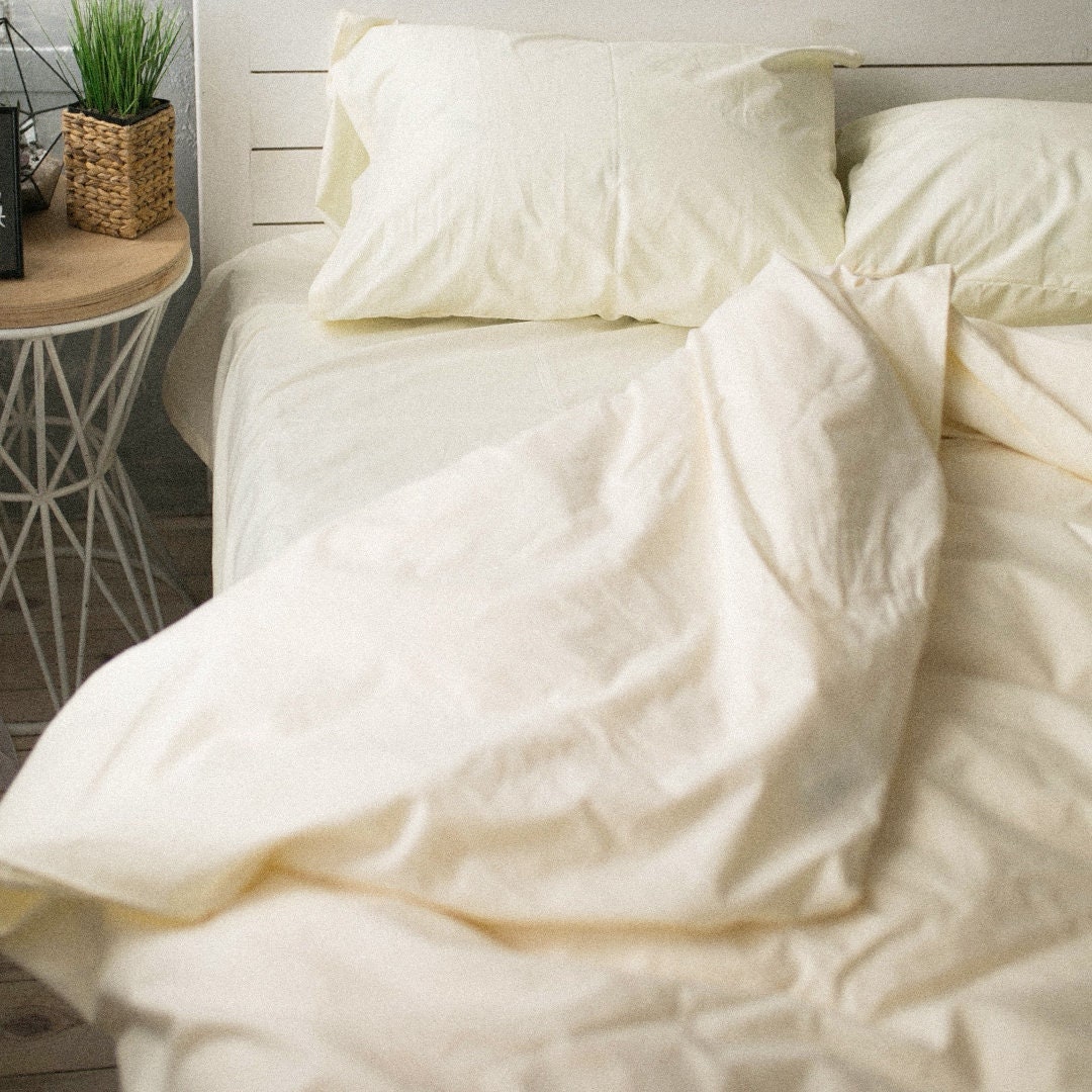 Natural Cotton Duvet Cover in Ivory. Twin Full Queen King Etsy