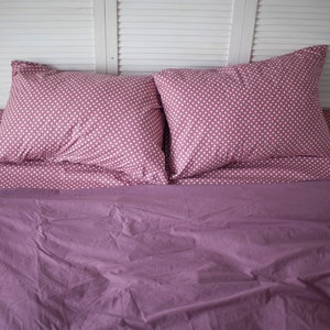 Cotton Bedding Set of 5 Pieces in Violet. Flat Sheet, Fitted Sheet, Duvet Cover + 2 Pillowcases. Twin Full Queen AU EU Bed Linen