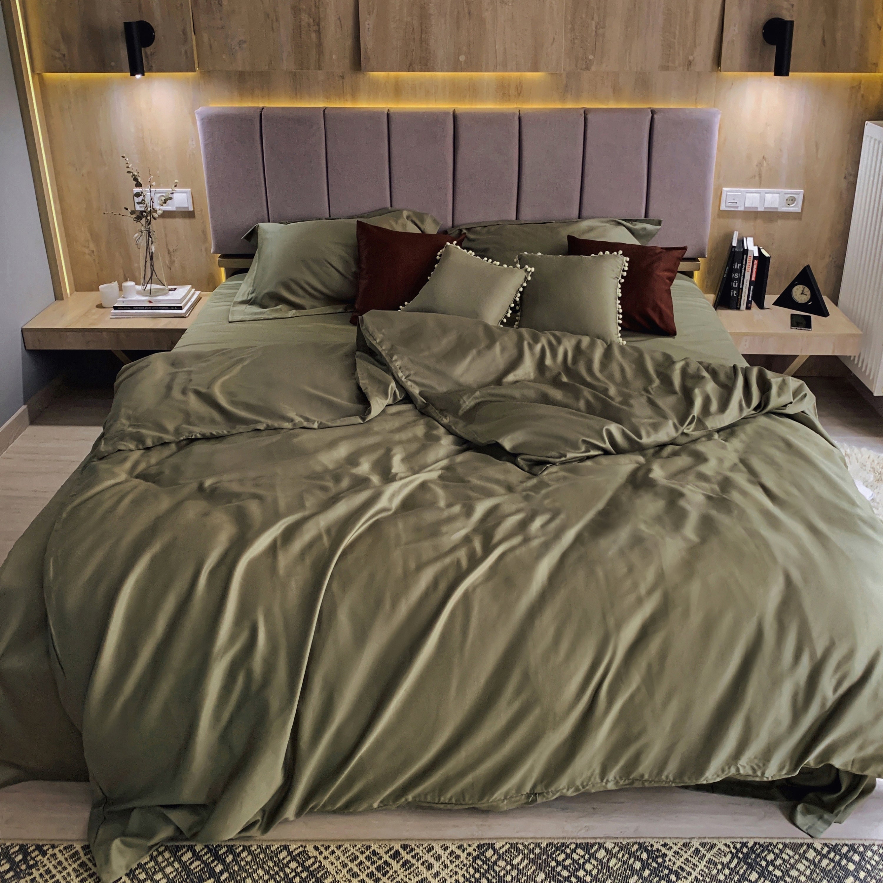 Cotton Satin Duvet Cover in Olive. Twin Full Queen King Etsy