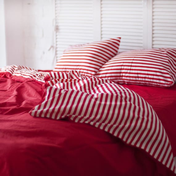 Custom Size Natural Cotton Double-sided Duvet Cover in Red and White Single KingSingle Queen Twin Double King Full