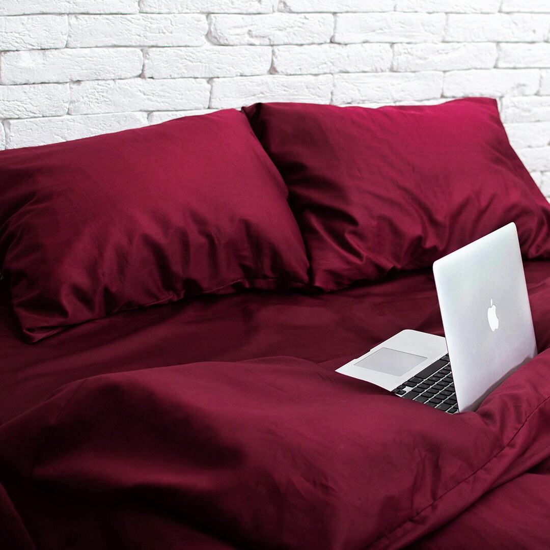 Cotton Satin Duvet Cover in Wine Red. Twin Full Queen King Etsy