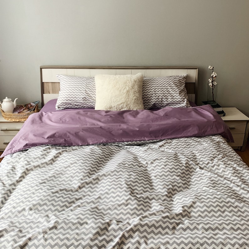 Natural Cotton Doublesided Duvet Cover in Dark Purple and Etsy