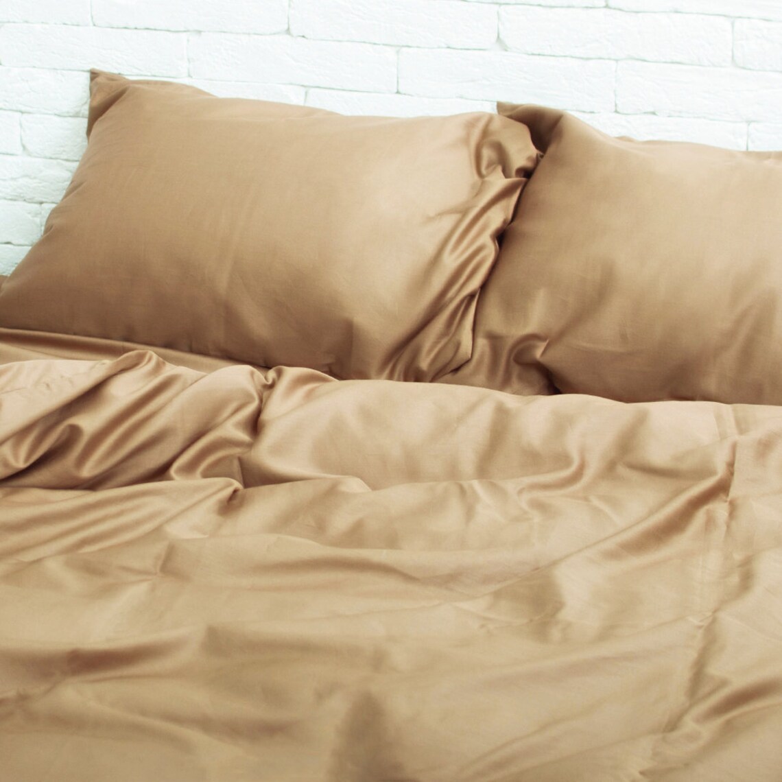 Cotton Satin Sheets Set of 4 Pieces in Beige. Top Sheet Etsy