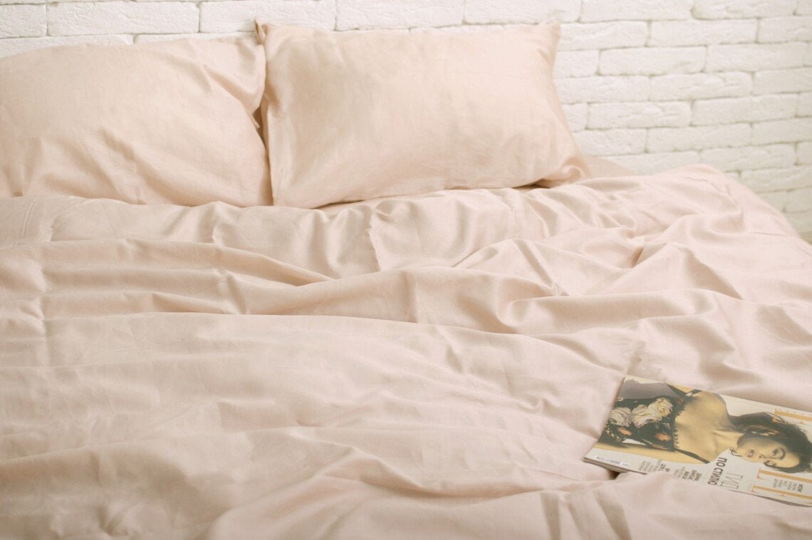 100 Cotton Satin Pillowcase in Peach. Handmade Pillow Case Organic