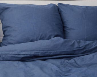 Bettbezug aus natürlicher Baumwolle in Blau. Zwilling, voll, Königin, König, einzeln, Königeinzel, doppelt, kundenspezifische Größe