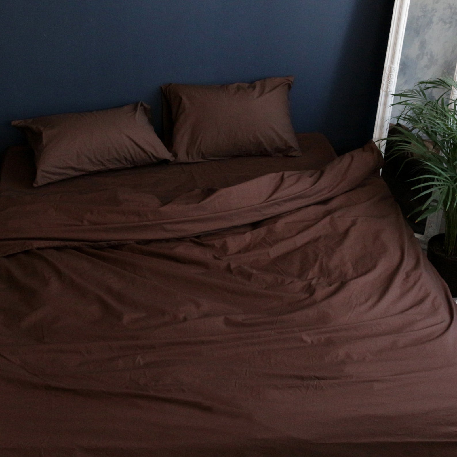Cotton Sheets Set of 4 Pieces in Dark Brown. Top Sheet Fitted - Etsy