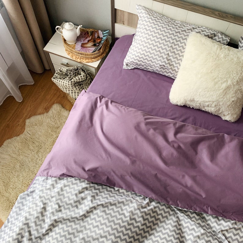 Natural Cotton Doublesided Duvet Cover in Dark Purple and Etsy