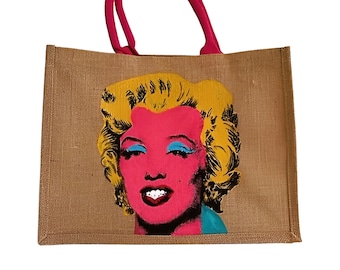 Sac jute taille XL.  Marilyn, hommage à Andy Warhol,  peint à la main