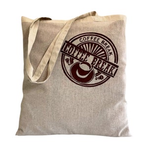 Coffee break tote bag, cotton handpainted