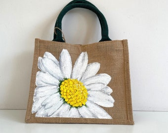 Sac jute marguerite petit modèle peint à la main