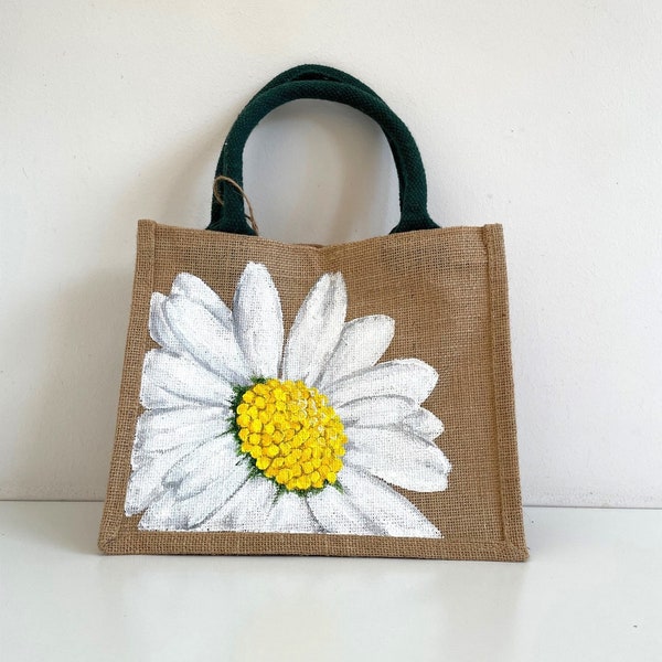 Sac jute marguerite petit modèle peint à la main