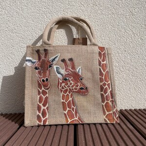 Sac en jute girafes rigolotes peint à la main image 6