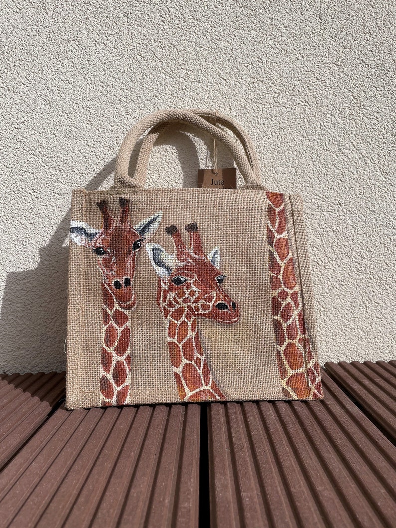 Sac en jute girafes rigolotes peint à la main image 6