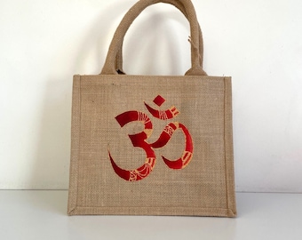 Sac jute avec le symbole hindouiste Om peint à la main