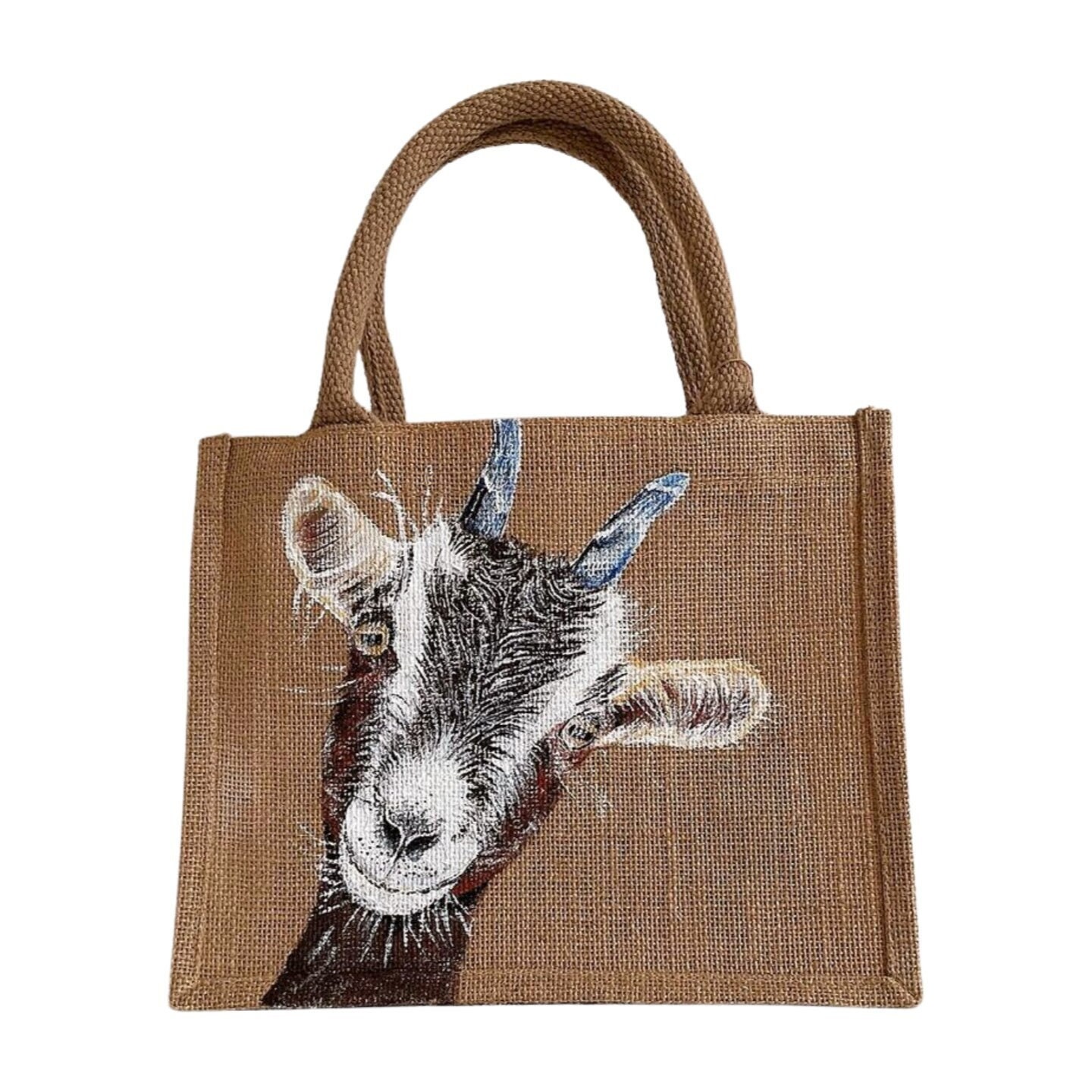 Goat beach bag hand painted jute