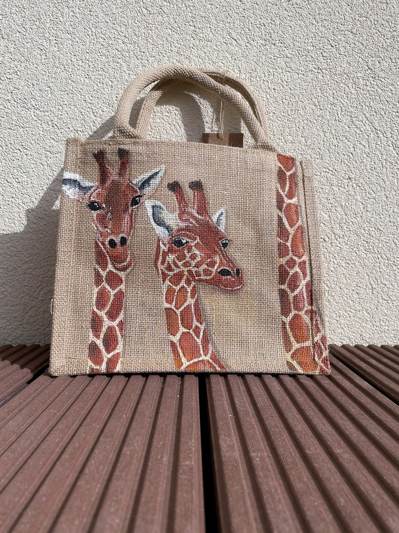 Sac en jute girafes rigolotes peint à la main image 7