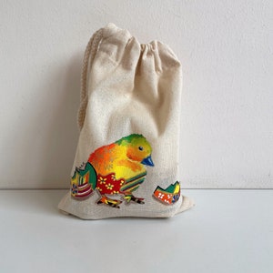 Pochon de Pâques pop'art en coton beige peint à la main