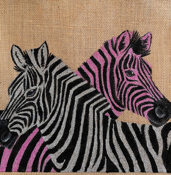 Gliterred Zebras Jute Bag Medium Size Hand Painted - Etsy India