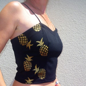 Black woman's Tank top pineapple hand painted