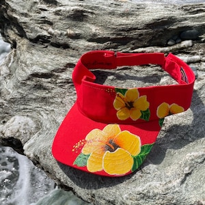 Hibiscus red girl visor, cotton handpainted