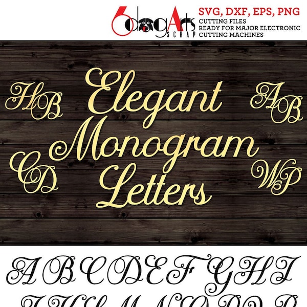 Elegant Script Monogram Alphabet Letters Digital Images SVG DXF Silhouette Cricut Printable Vector Download Vinyl Cutting JB-1270