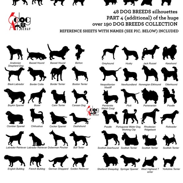 Dog Breed Silhouettes Vector Digital Files Svg Dxf Eps Png Silhouette SCAL Cricut Printable Download Paper Vinyl Cutting JB-244d