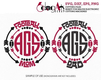 Football Dad, Mom Monogram Frames Vector Files Svg Dxf Eps Png Silhouette SCAL Cricut Motivational Download Vinyl Cutting JB-697